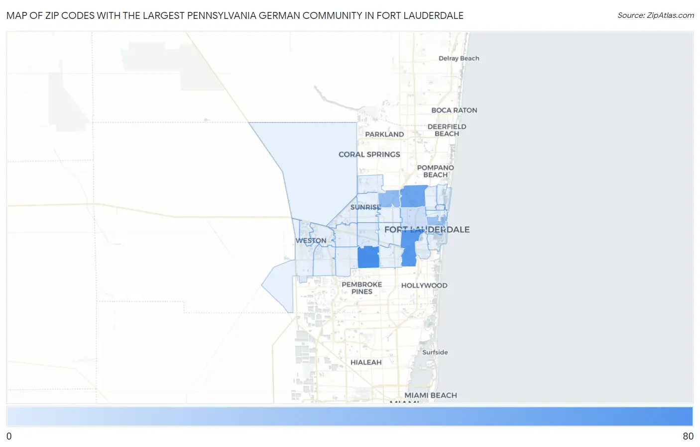 Zip Codes with the Largest Pennsylvania German Community in Fort Lauderdale Map