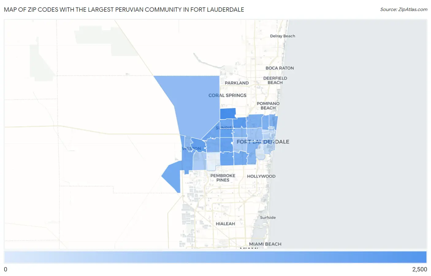 Zip Codes with the Largest Peruvian Community in Fort Lauderdale Map