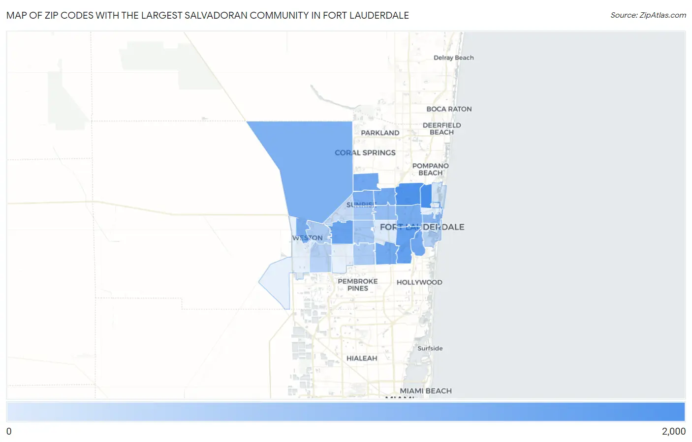 Zip Codes with the Largest Salvadoran Community in Fort Lauderdale Map