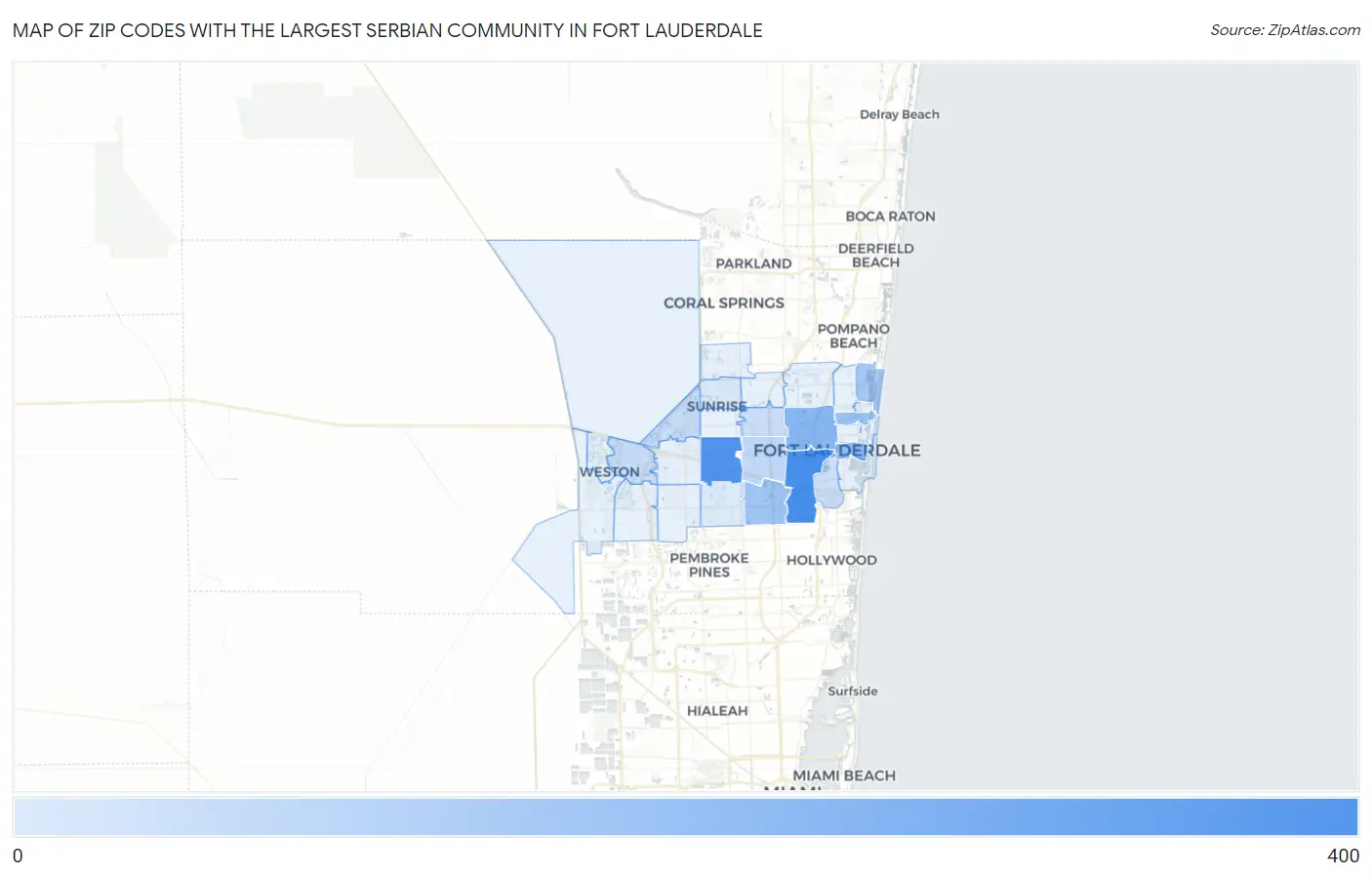 Zip Codes with the Largest Serbian Community in Fort Lauderdale Map