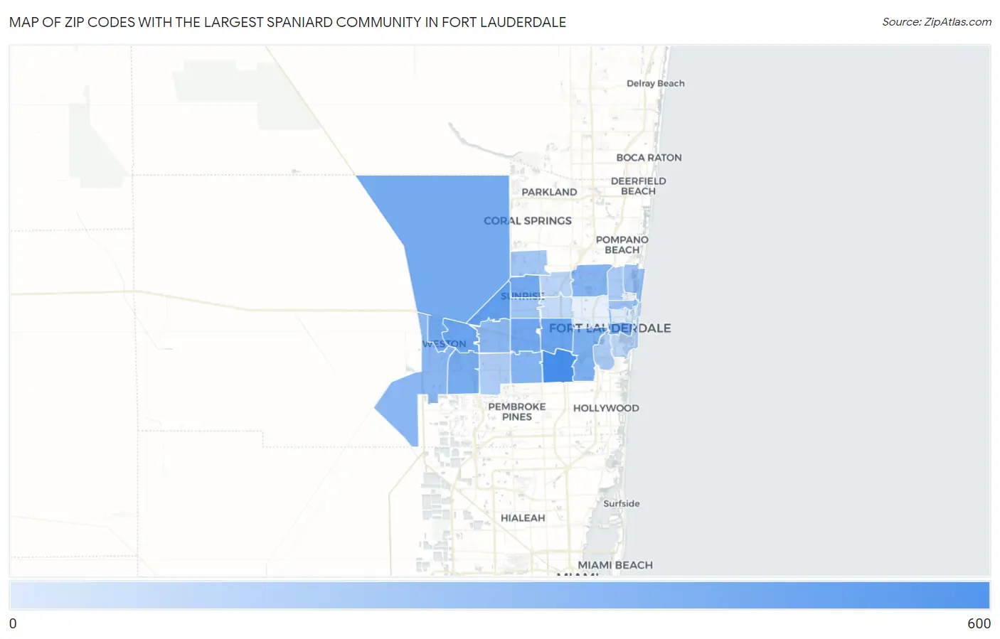 Zip Codes with the Largest Spaniard Community in Fort Lauderdale Map