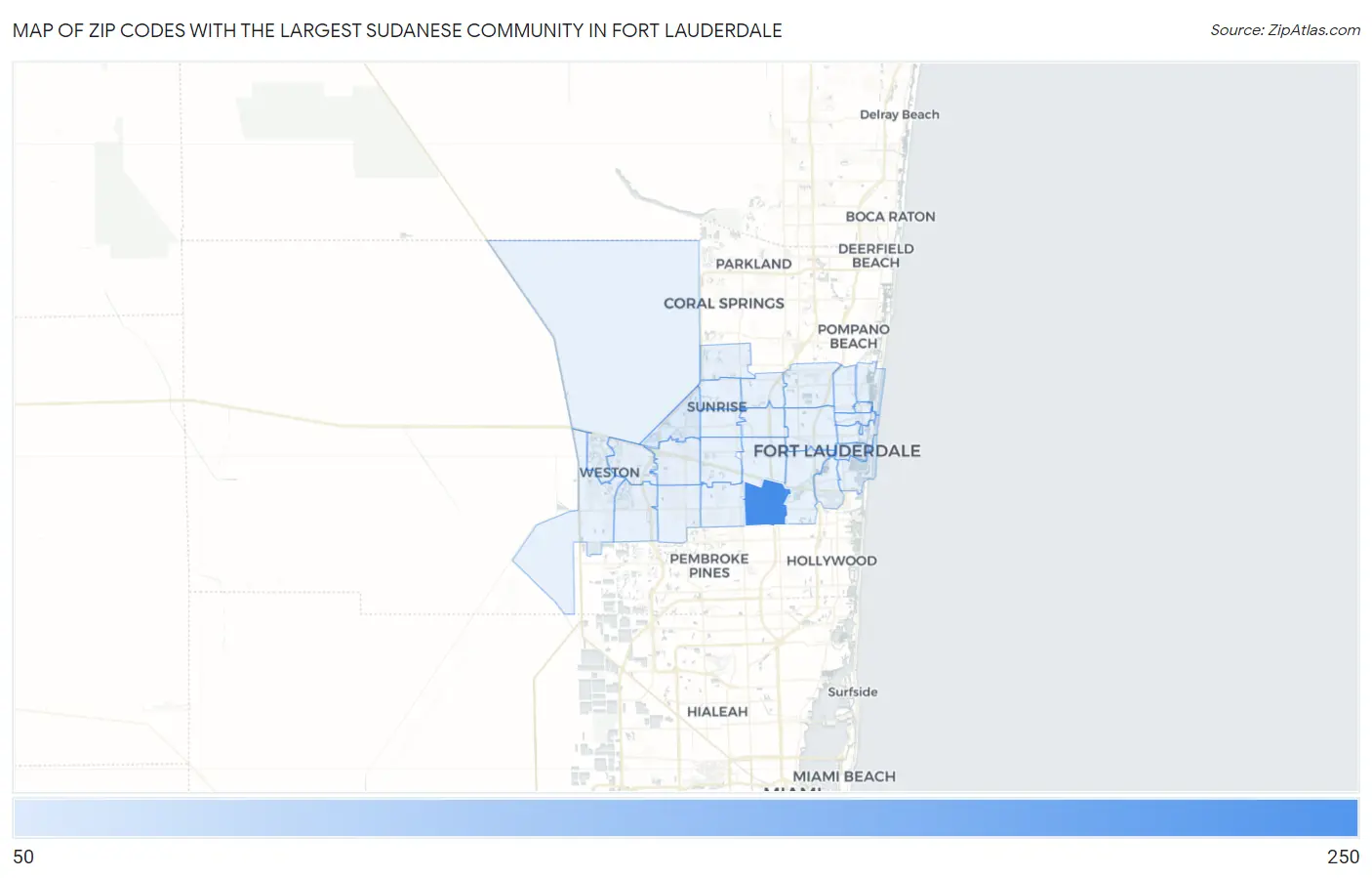 Zip Codes with the Largest Sudanese Community in Fort Lauderdale Map
