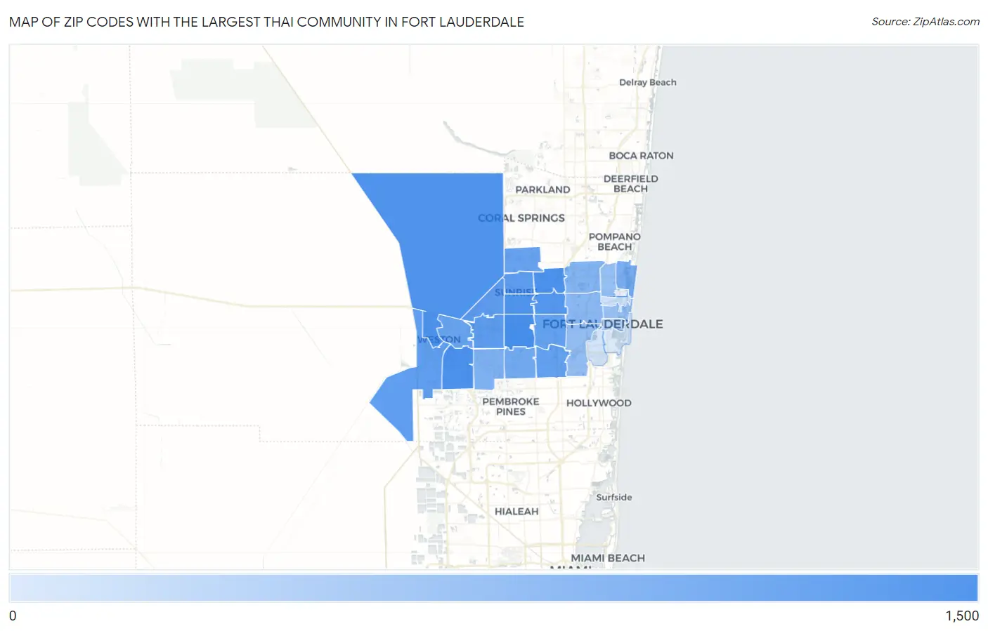 Zip Codes with the Largest Thai Community in Fort Lauderdale Map