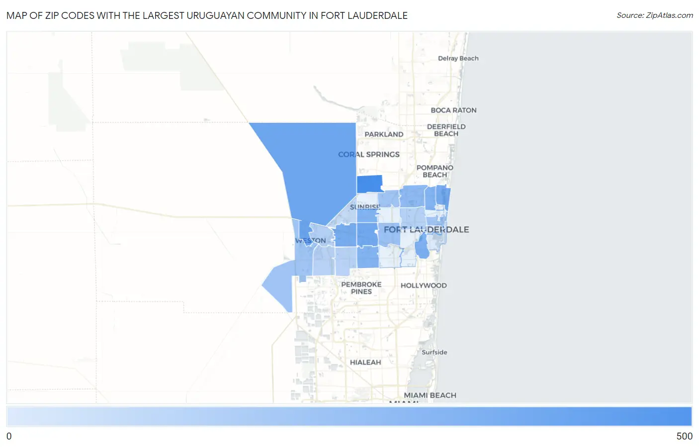 Zip Codes with the Largest Uruguayan Community in Fort Lauderdale Map