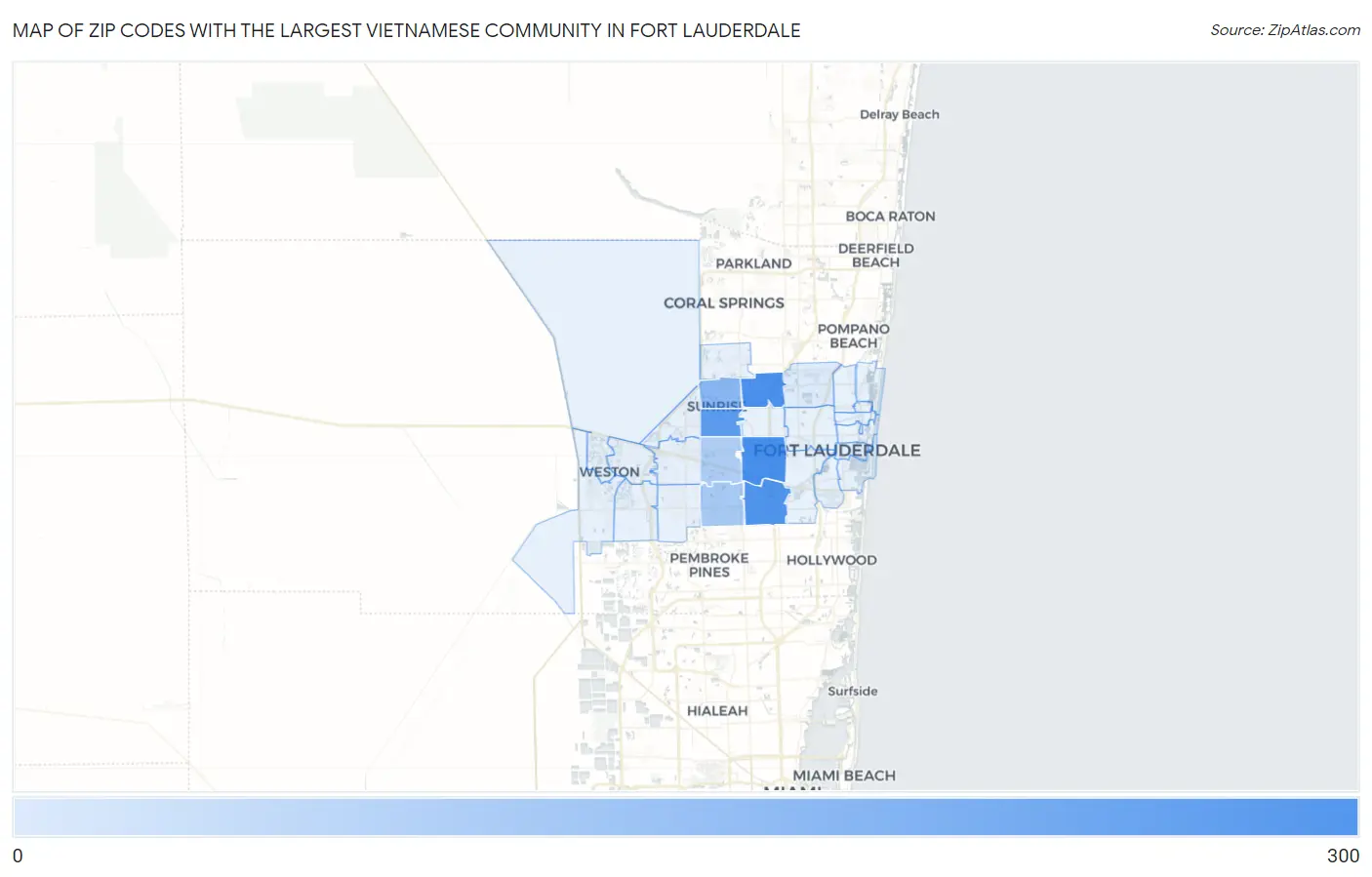 Zip Codes with the Largest Vietnamese Community in Fort Lauderdale Map