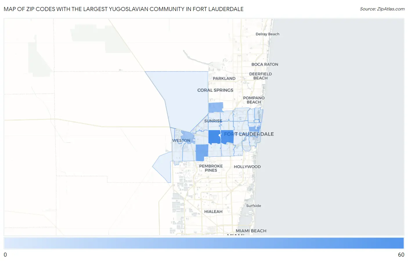 Zip Codes with the Largest Yugoslavian Community in Fort Lauderdale Map
