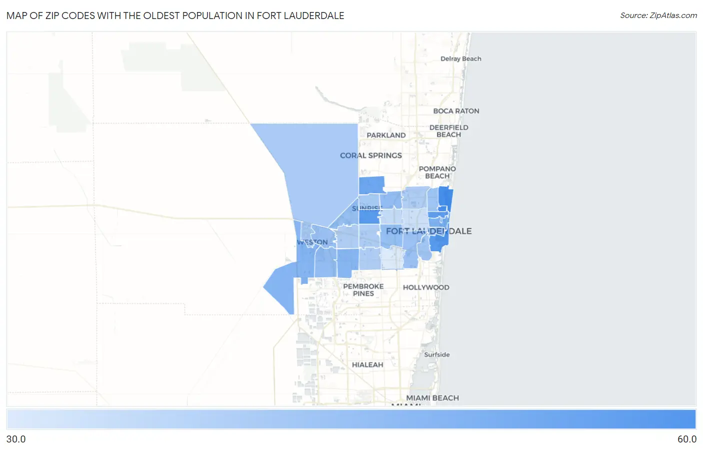 Zip Codes with the Oldest Population in Fort Lauderdale Map