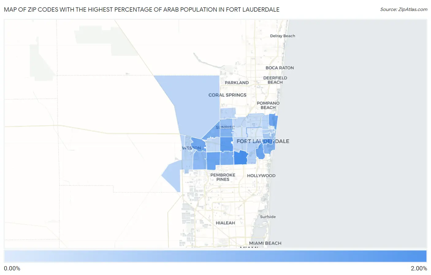 Zip Codes with the Highest Percentage of Arab Population in Fort Lauderdale Map