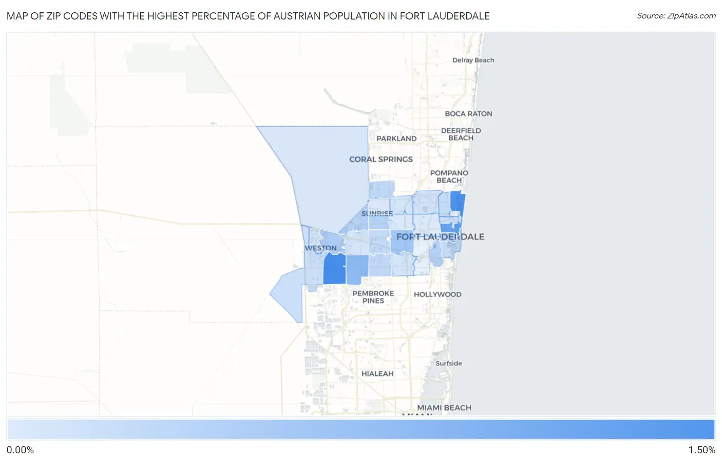 Zip Codes with the Highest Percentage of Austrian Population in Fort Lauderdale Map
