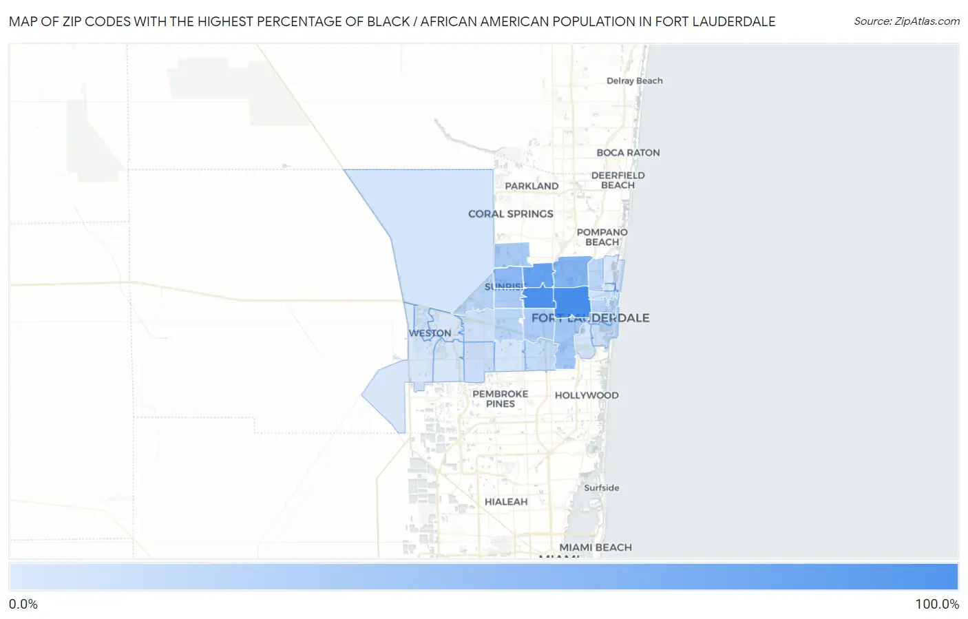 Zip Codes with the Highest Percentage of Black / African American Population in Fort Lauderdale Map