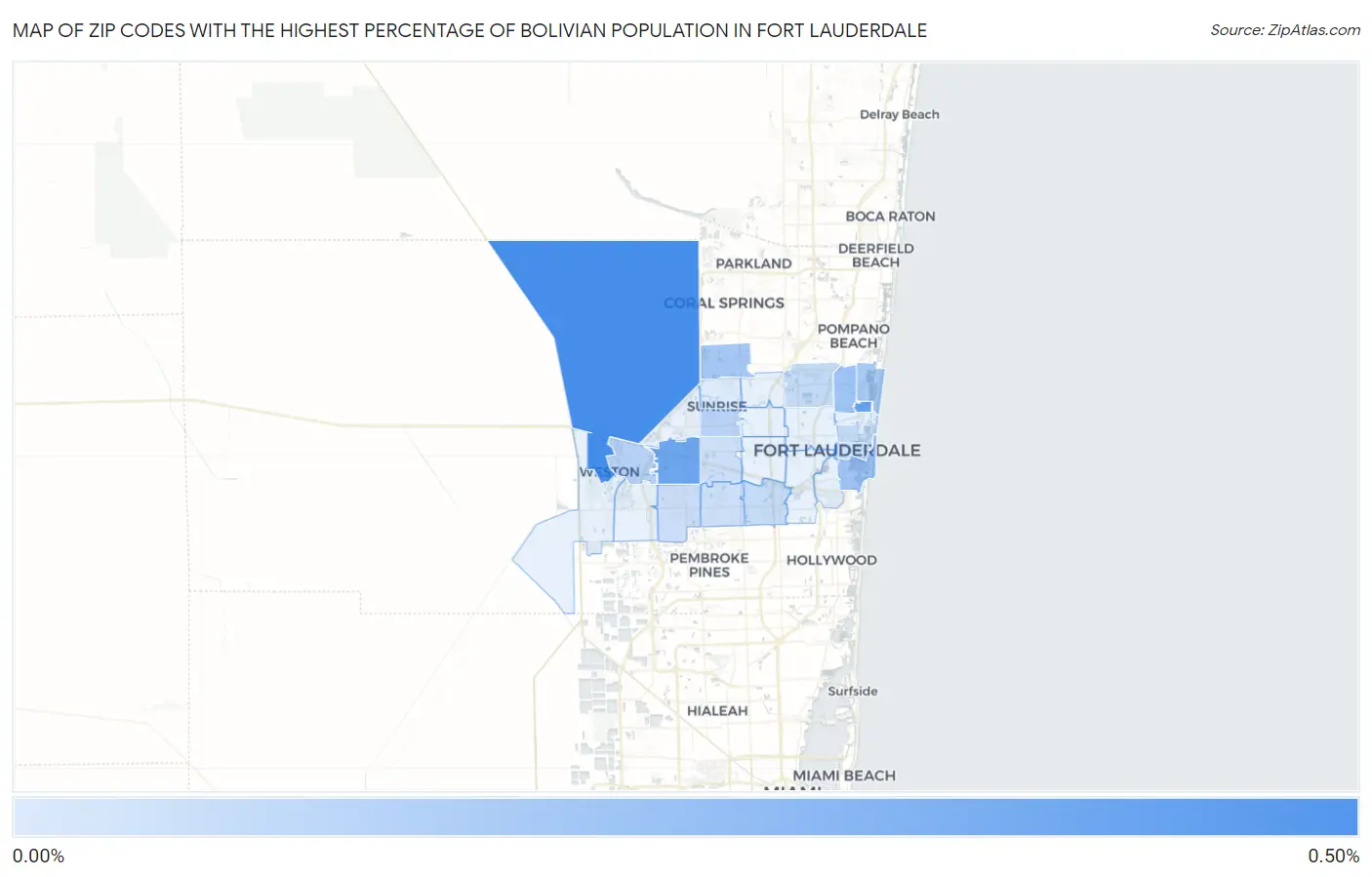 Zip Codes with the Highest Percentage of Bolivian Population in Fort Lauderdale Map