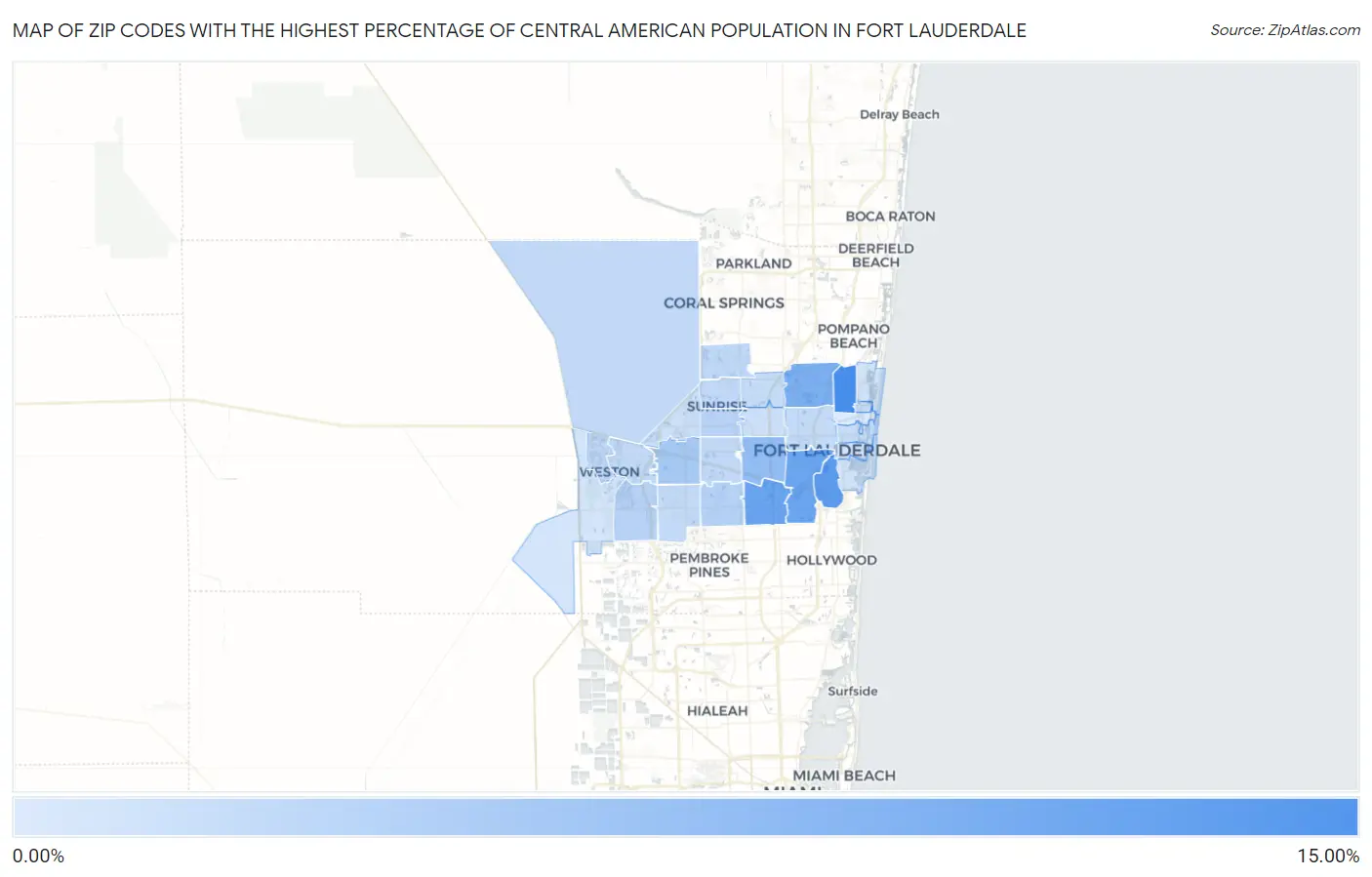 Zip Codes with the Highest Percentage of Central American Population in Fort Lauderdale Map