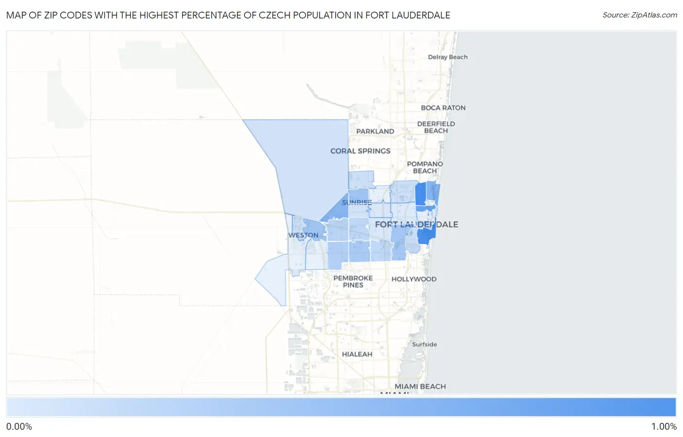 Zip Codes with the Highest Percentage of Czech Population in Fort Lauderdale Map