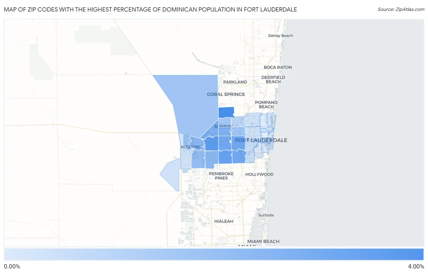 Zip Codes with the Highest Percentage of Dominican Population in Fort Lauderdale Map