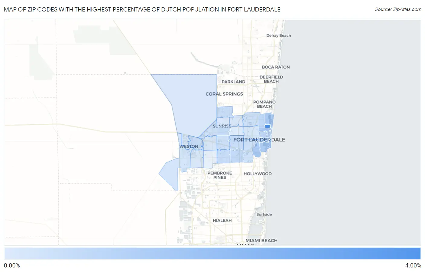 Zip Codes with the Highest Percentage of Dutch Population in Fort Lauderdale Map