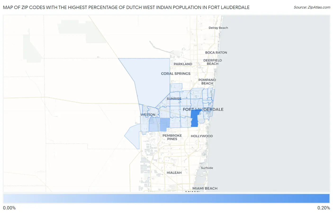 Zip Codes with the Highest Percentage of Dutch West Indian Population in Fort Lauderdale Map