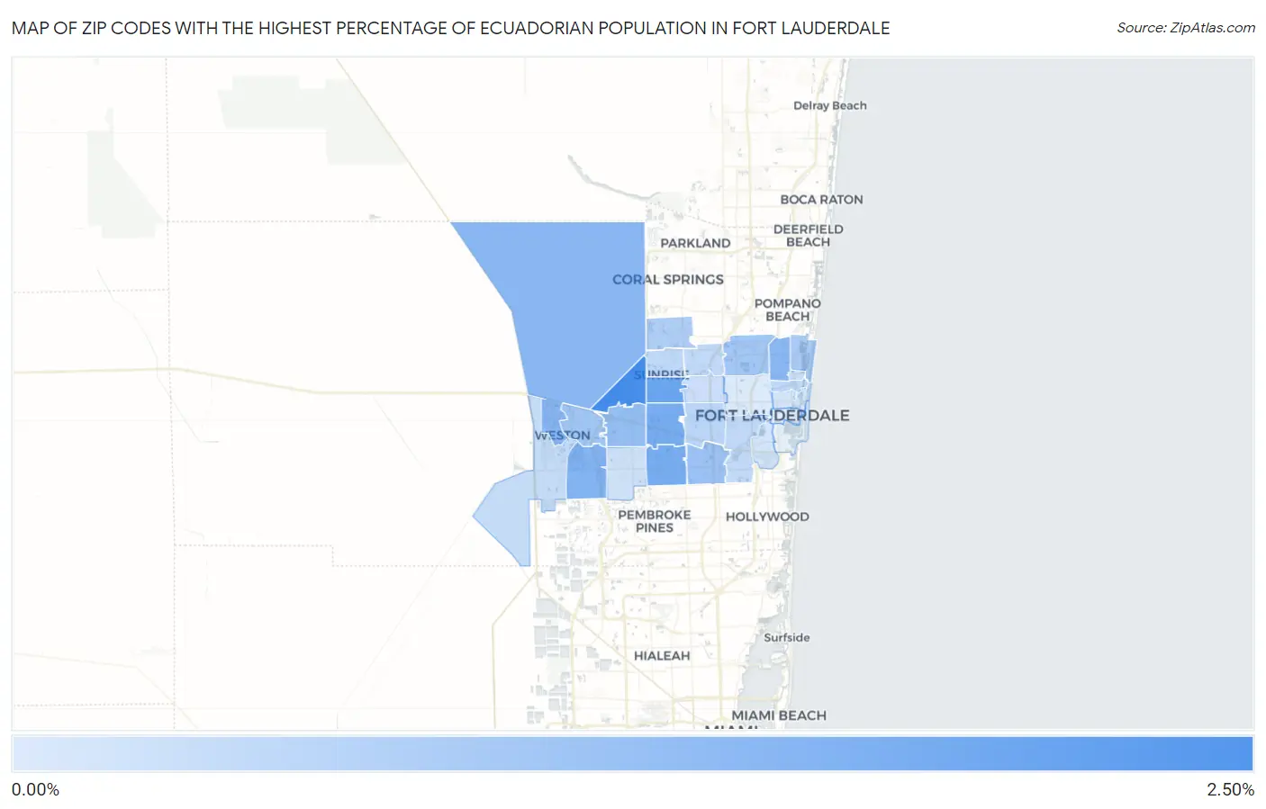 Zip Codes with the Highest Percentage of Ecuadorian Population in Fort Lauderdale Map