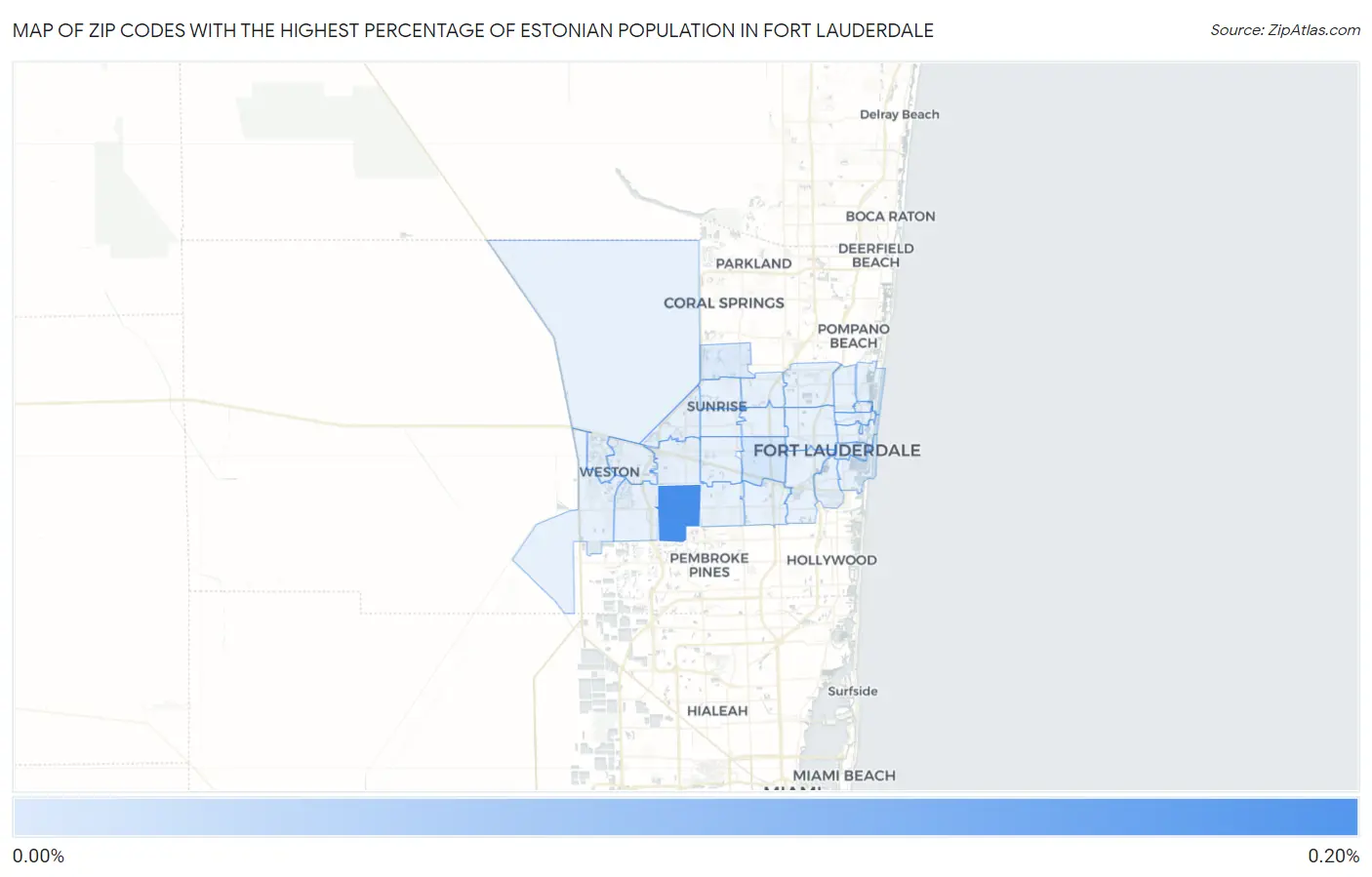 Zip Codes with the Highest Percentage of Estonian Population in Fort Lauderdale Map