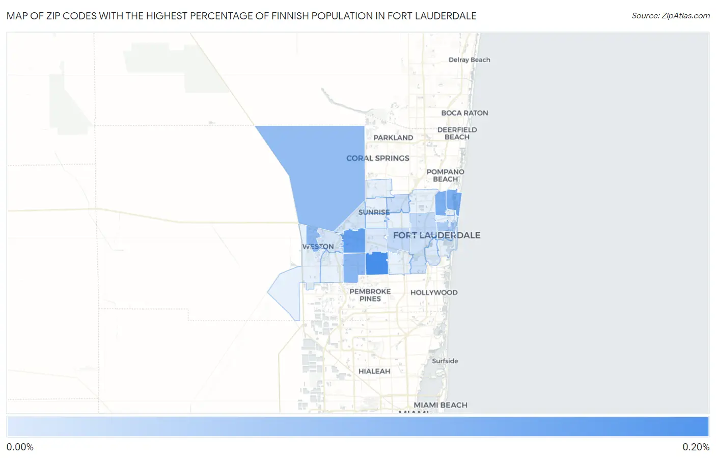 Zip Codes with the Highest Percentage of Finnish Population in Fort Lauderdale Map