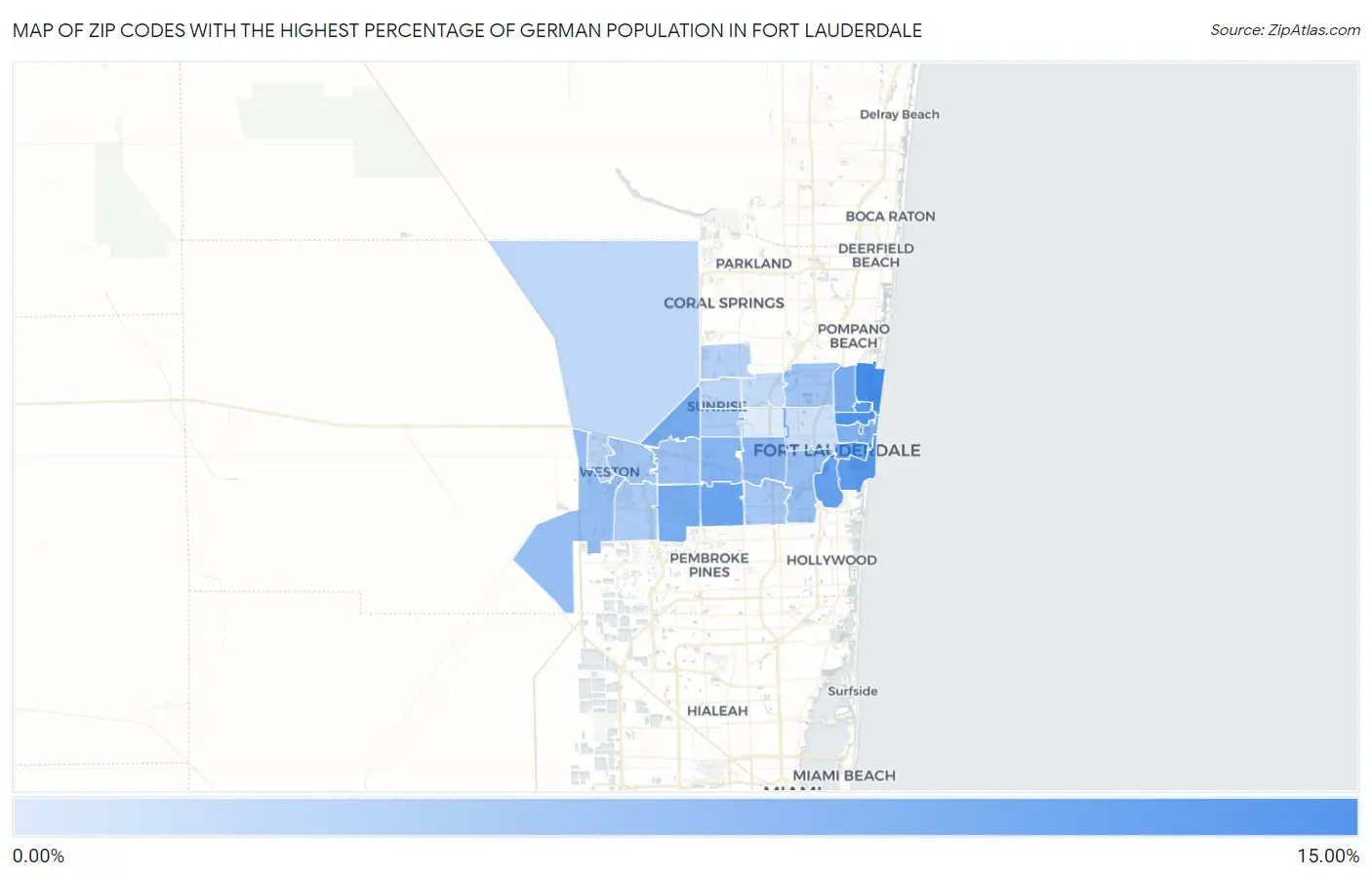 Zip Codes with the Highest Percentage of German Population in Fort Lauderdale Map