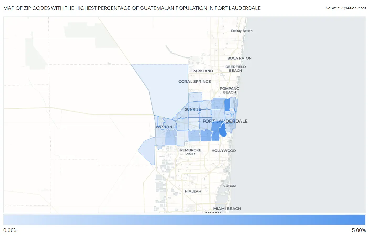 Zip Codes with the Highest Percentage of Guatemalan Population in Fort Lauderdale Map