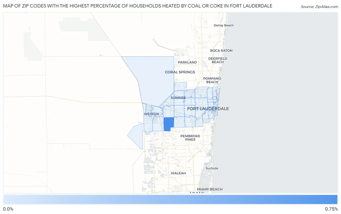 Zip Codes with the Highest Percentage of Households Heated by Coal or Coke in Fort Lauderdale Map
