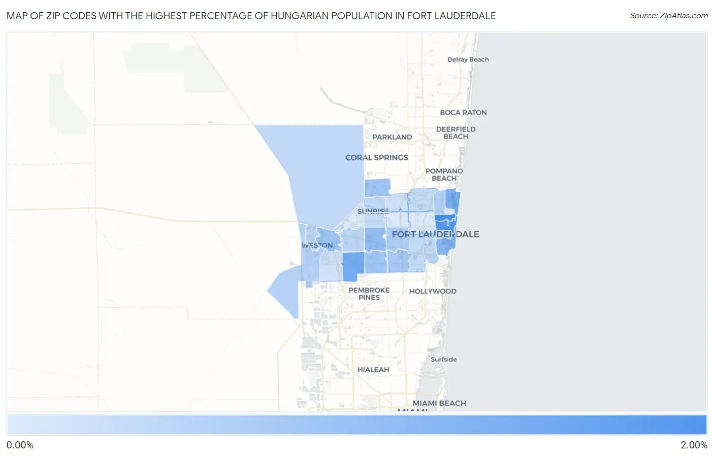 Zip Codes with the Highest Percentage of Hungarian Population in Fort Lauderdale Map