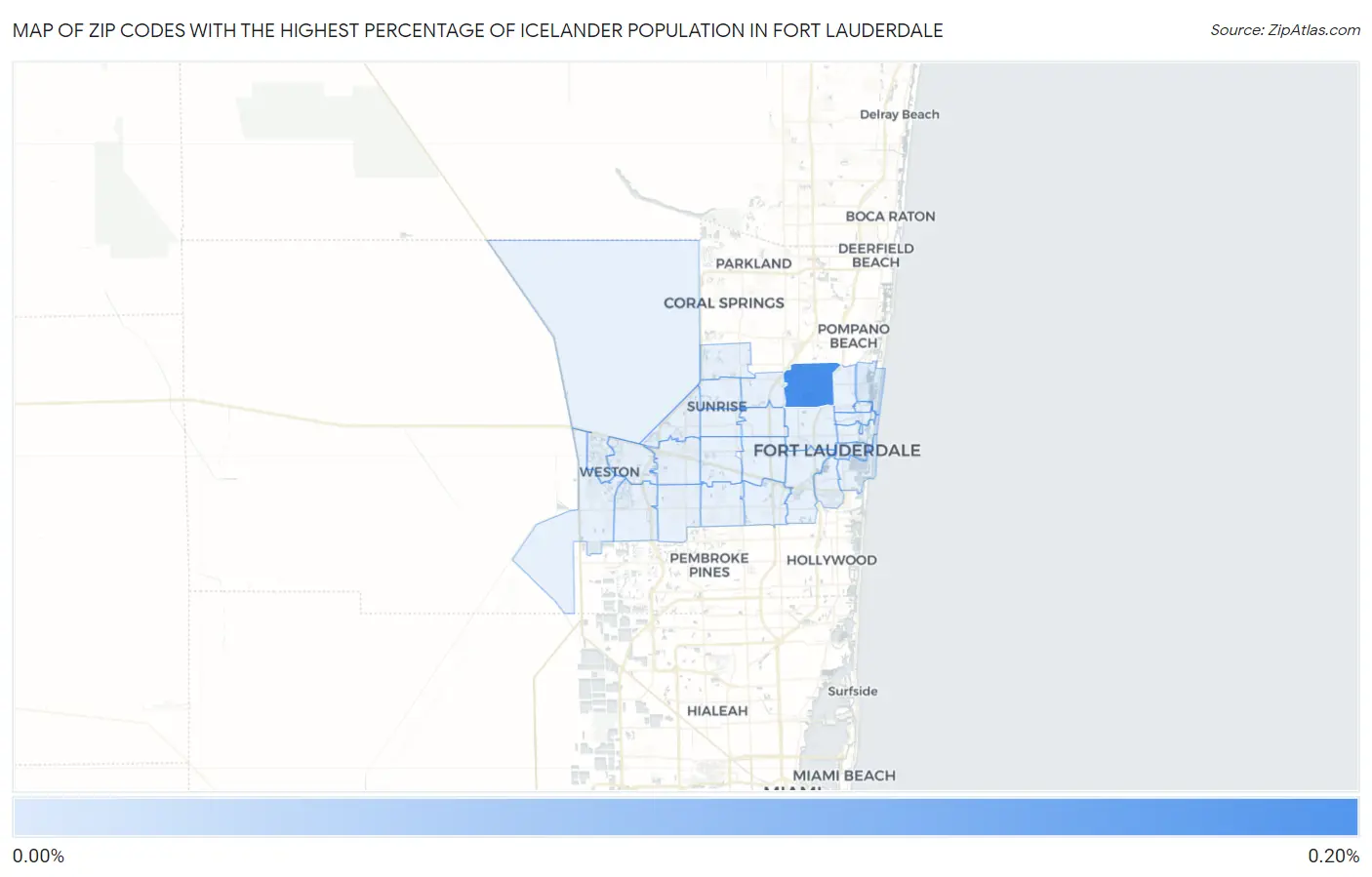 Zip Codes with the Highest Percentage of Icelander Population in Fort Lauderdale Map