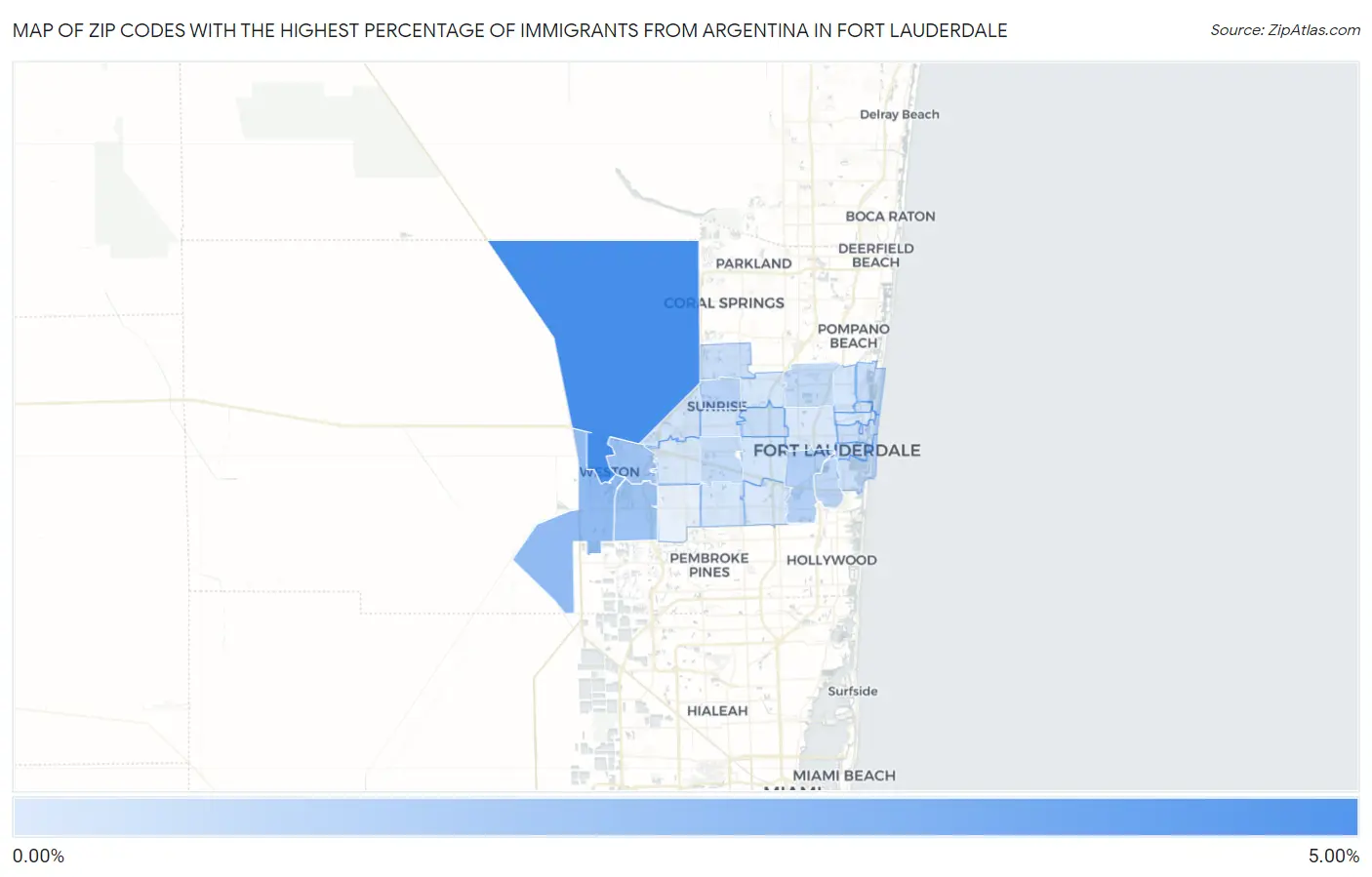 Zip Codes with the Highest Percentage of Immigrants from Argentina in Fort Lauderdale Map