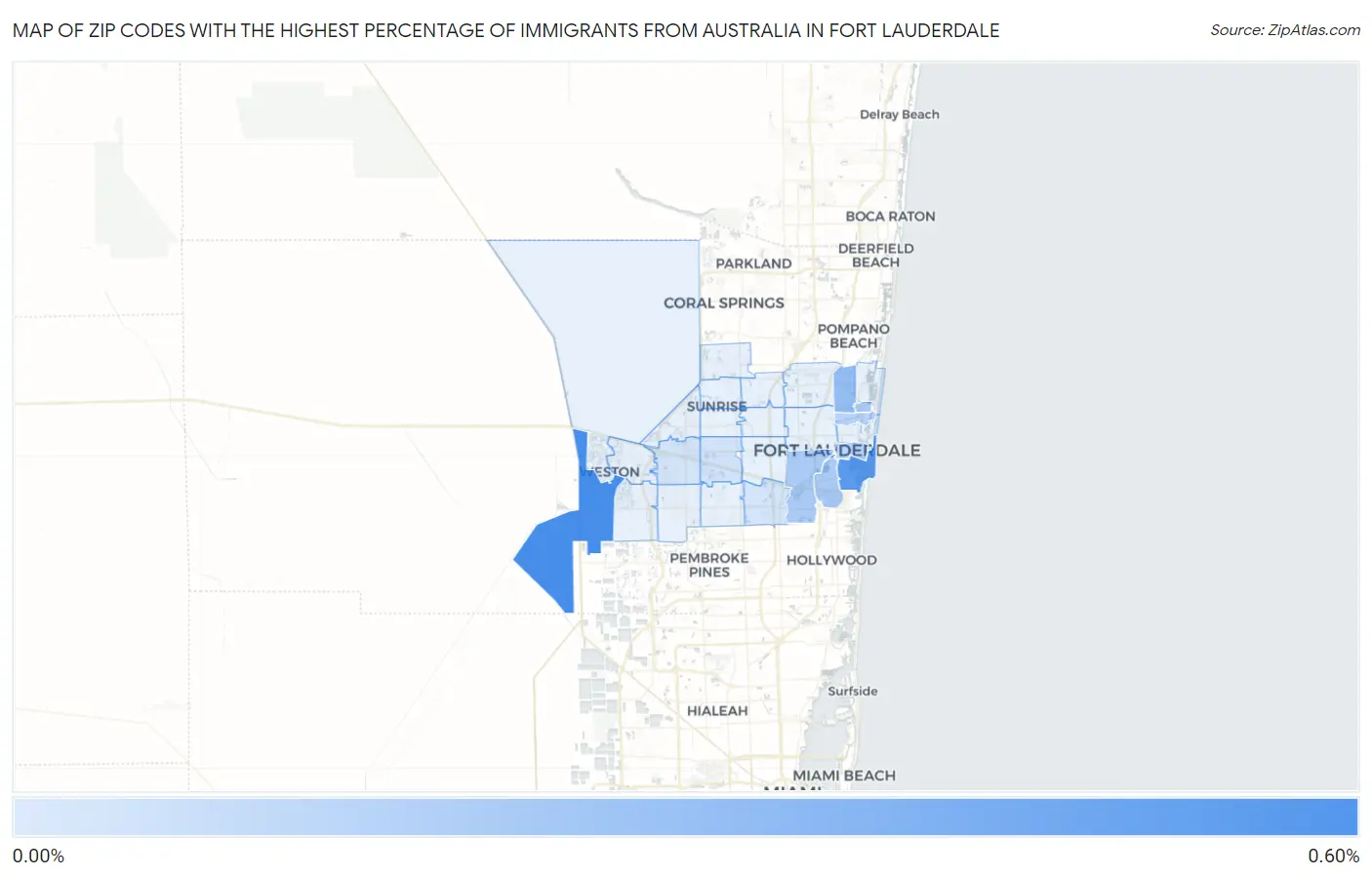 Zip Codes with the Highest Percentage of Immigrants from Australia in Fort Lauderdale Map