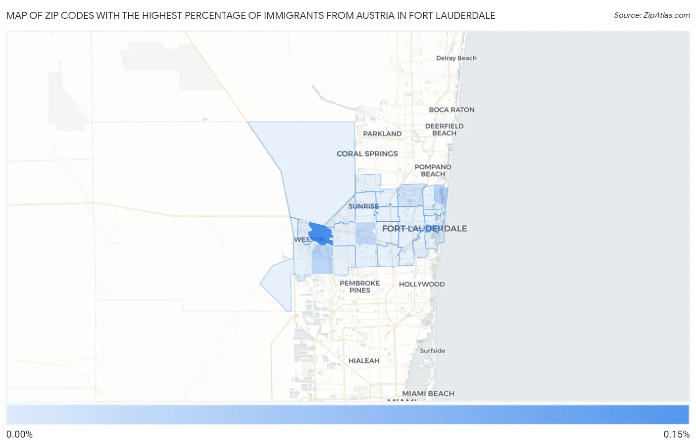 Zip Codes with the Highest Percentage of Immigrants from Austria in Fort Lauderdale Map
