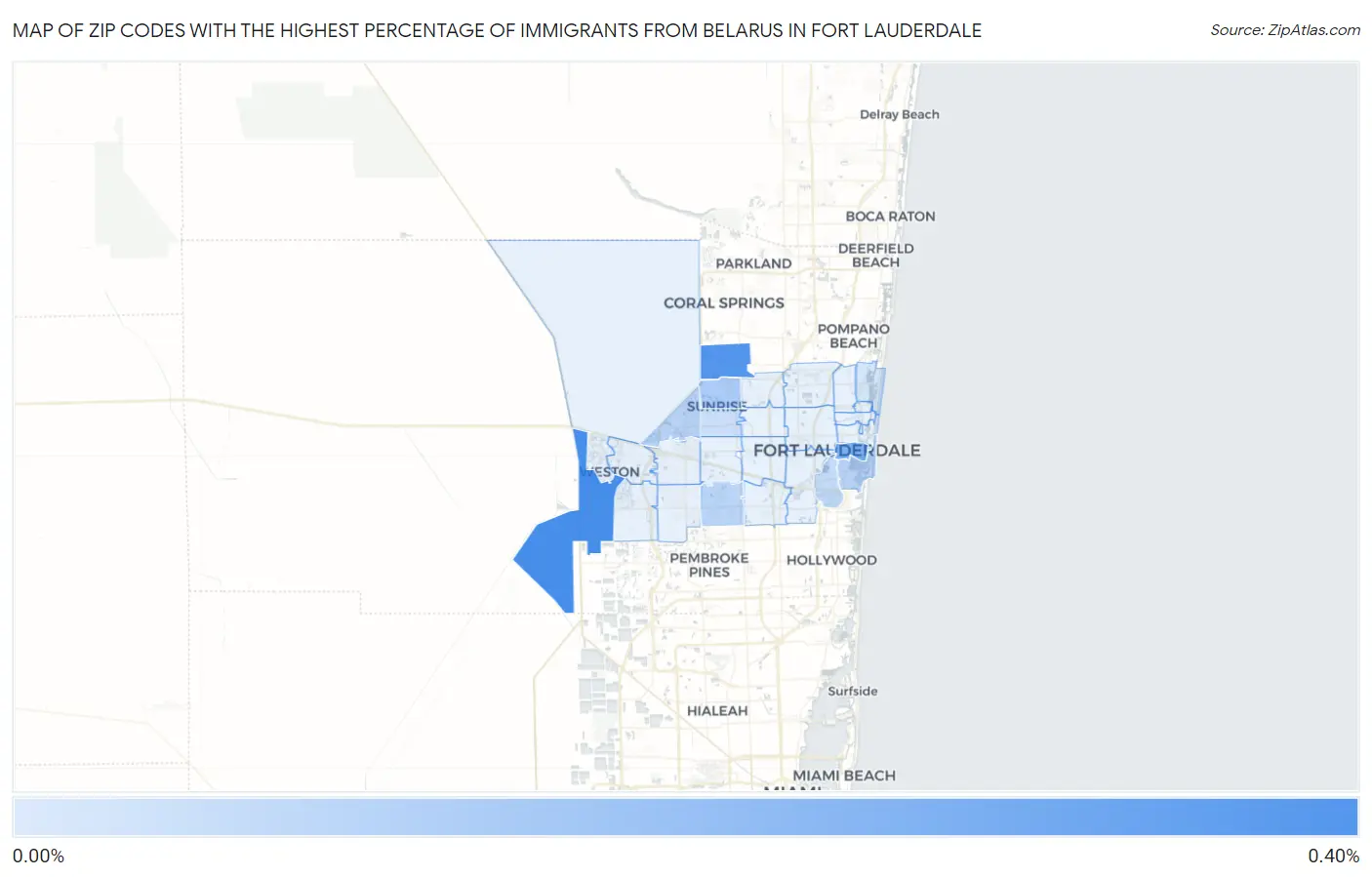 Zip Codes with the Highest Percentage of Immigrants from Belarus in Fort Lauderdale Map