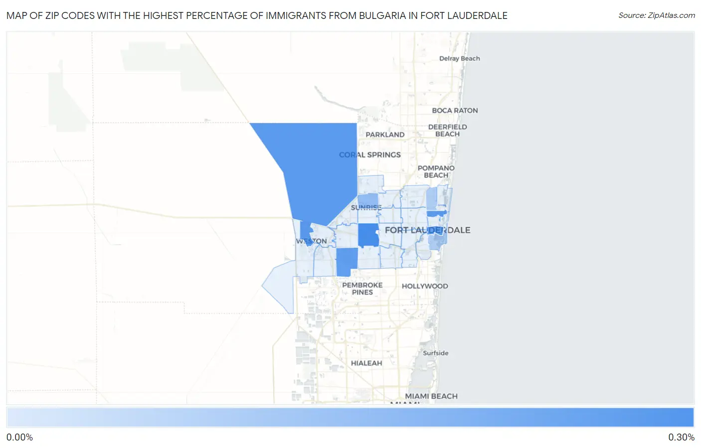 Zip Codes with the Highest Percentage of Immigrants from Bulgaria in Fort Lauderdale Map