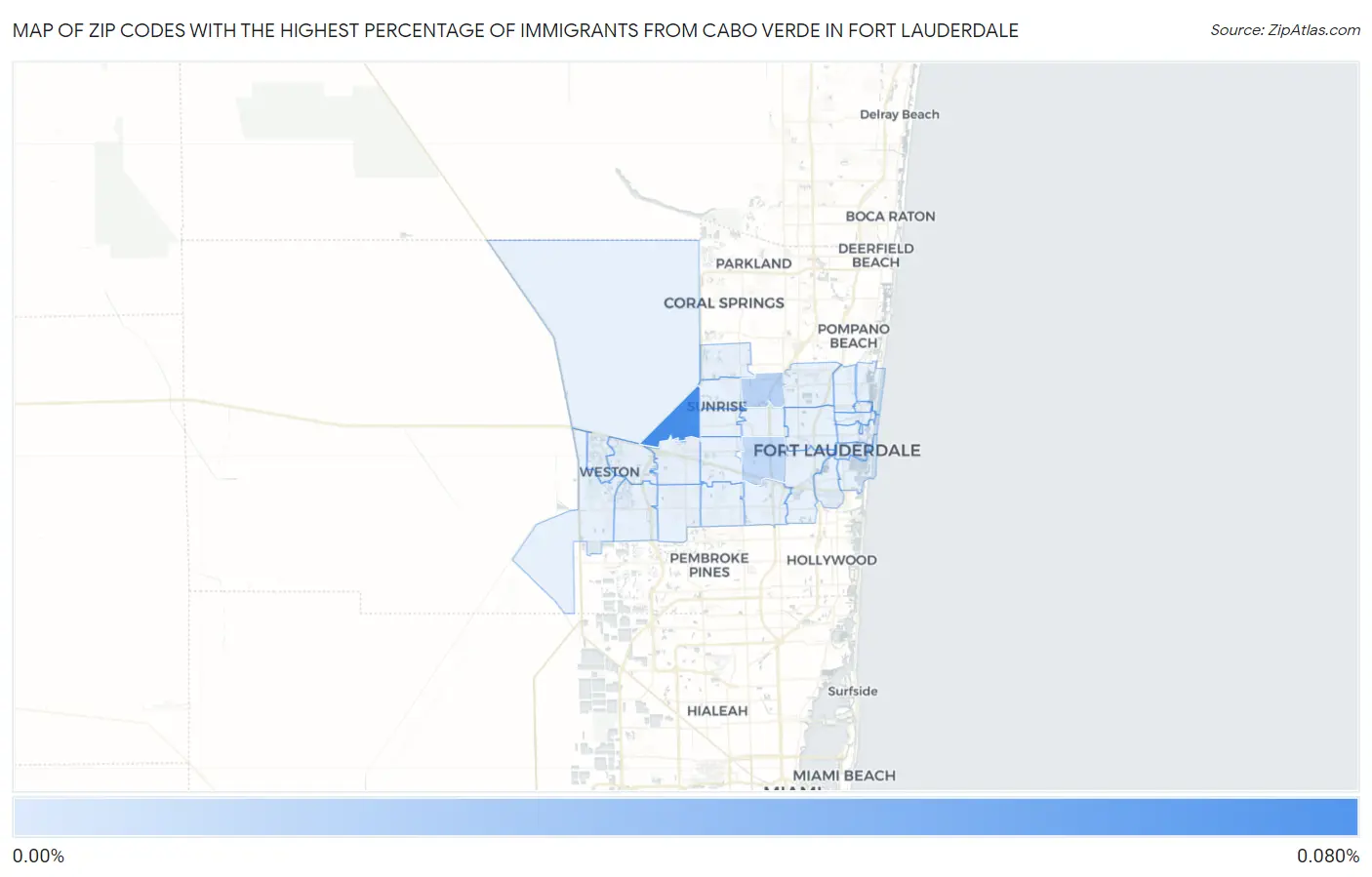 Zip Codes with the Highest Percentage of Immigrants from Cabo Verde in Fort Lauderdale Map