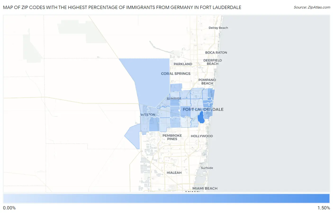 Zip Codes with the Highest Percentage of Immigrants from Germany in Fort Lauderdale Map