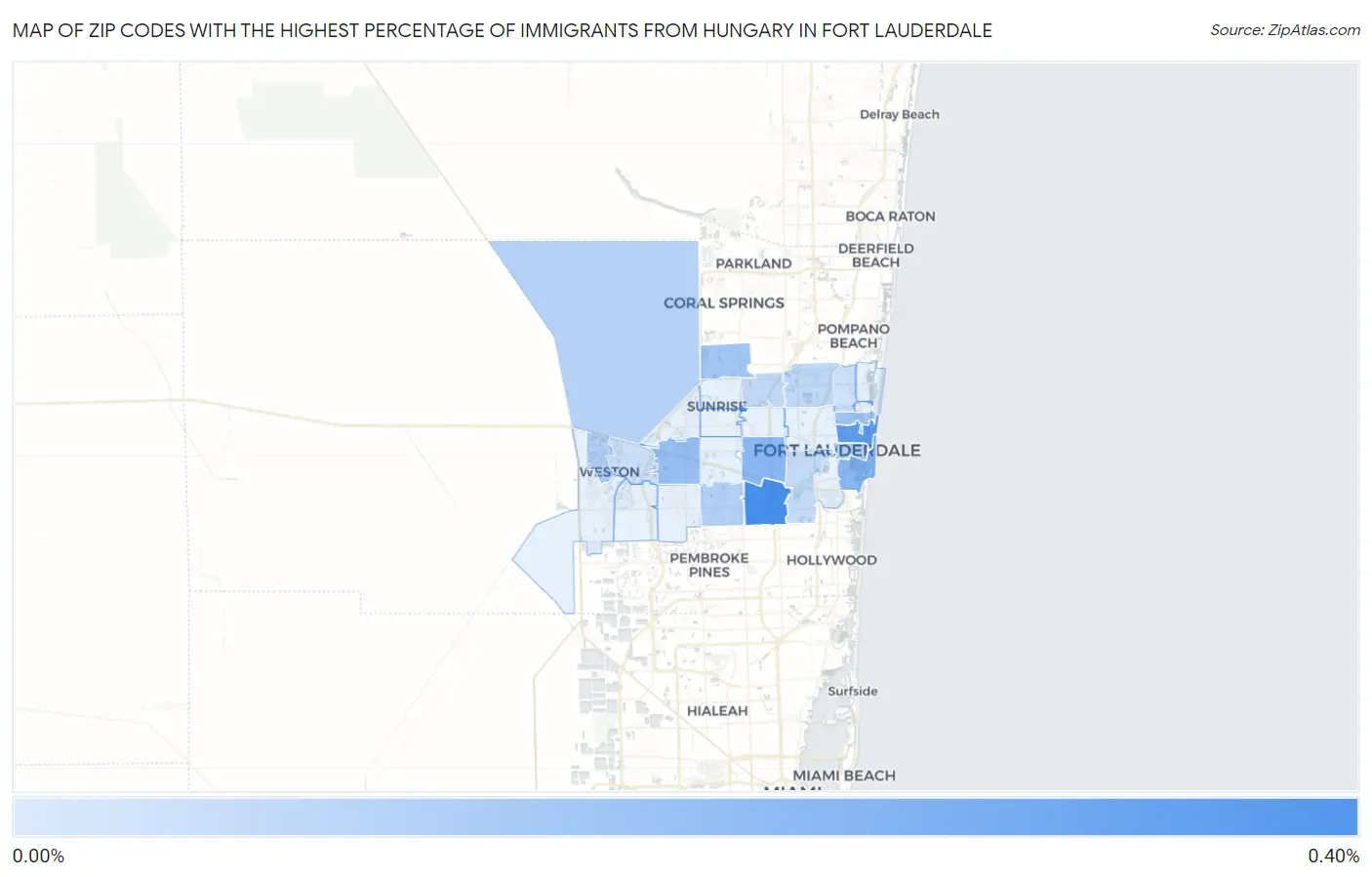 Zip Codes with the Highest Percentage of Immigrants from Hungary in Fort Lauderdale Map