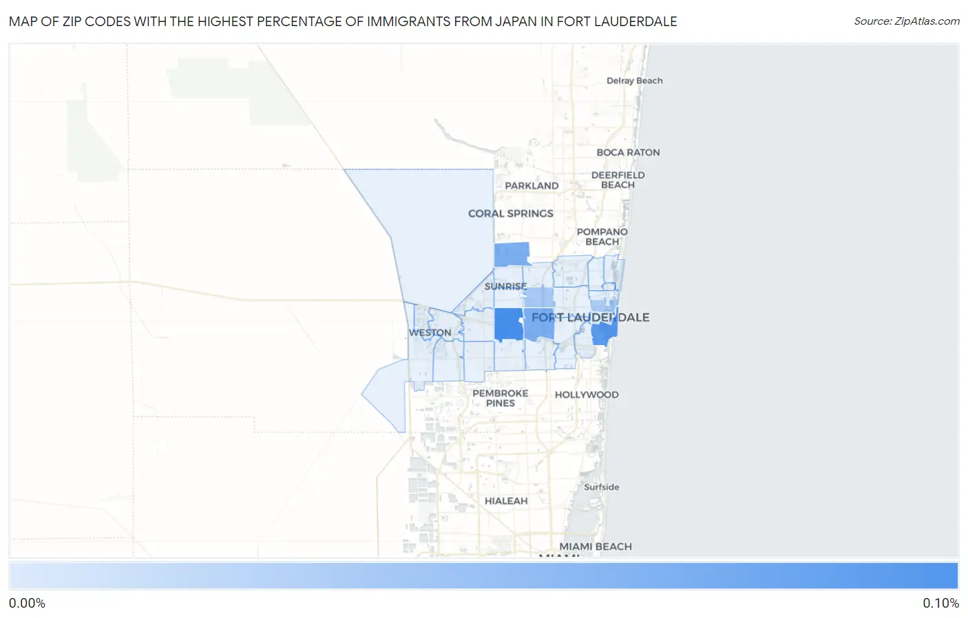 Zip Codes with the Highest Percentage of Immigrants from Japan in Fort Lauderdale Map