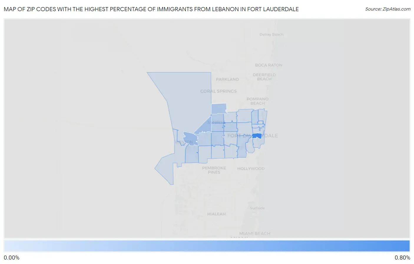 Zip Codes with the Highest Percentage of Immigrants from Lebanon in Fort Lauderdale Map