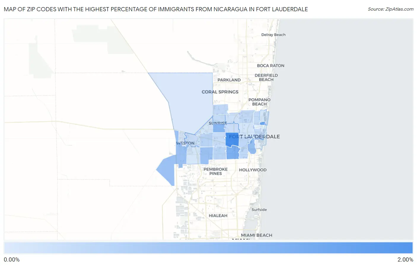 Zip Codes with the Highest Percentage of Immigrants from Nicaragua in Fort Lauderdale Map