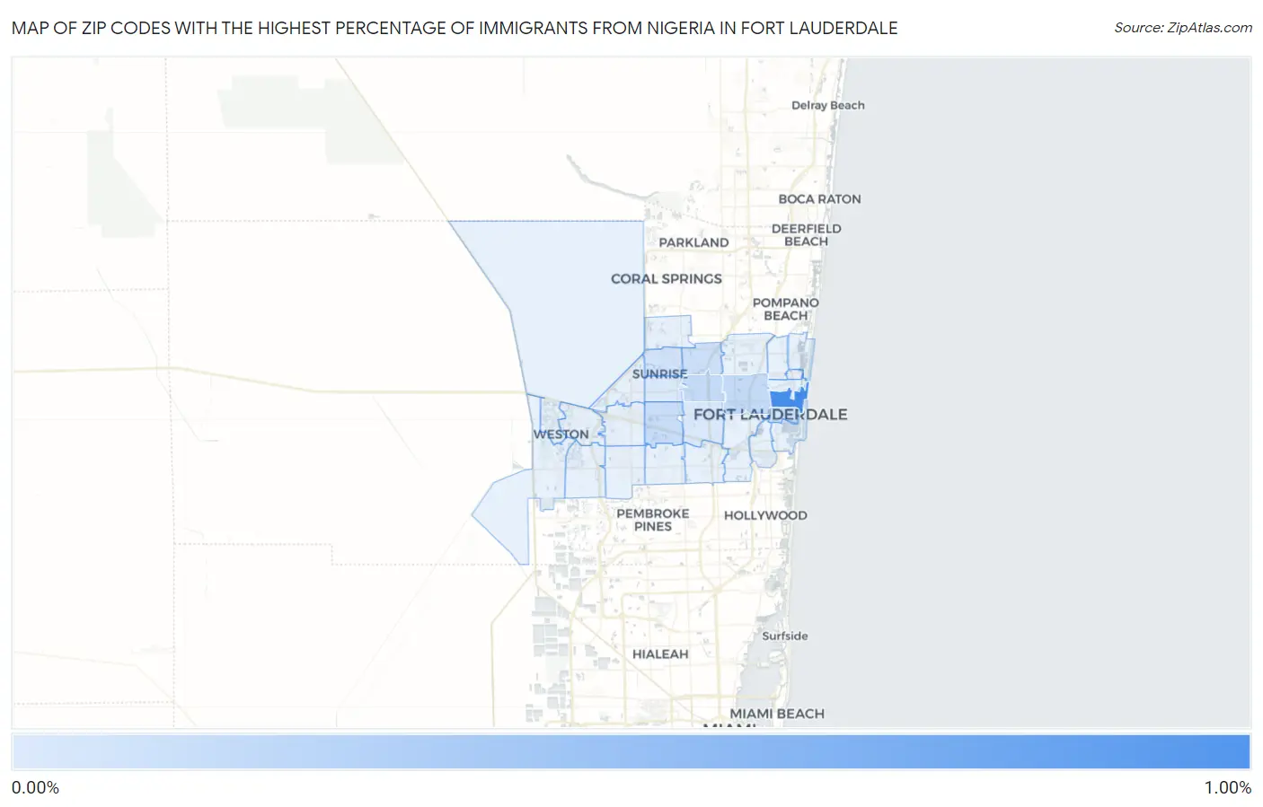 Zip Codes with the Highest Percentage of Immigrants from Nigeria in Fort Lauderdale Map