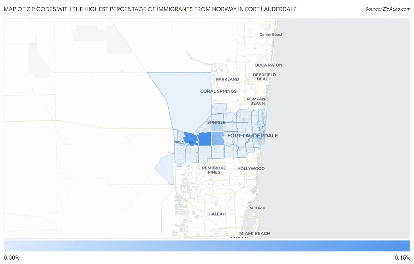 Zip Codes with the Highest Percentage of Immigrants from Norway in Fort Lauderdale Map