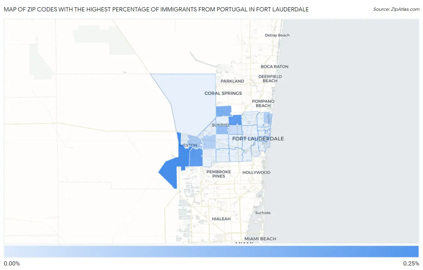 Zip Codes with the Highest Percentage of Immigrants from Portugal in Fort Lauderdale Map
