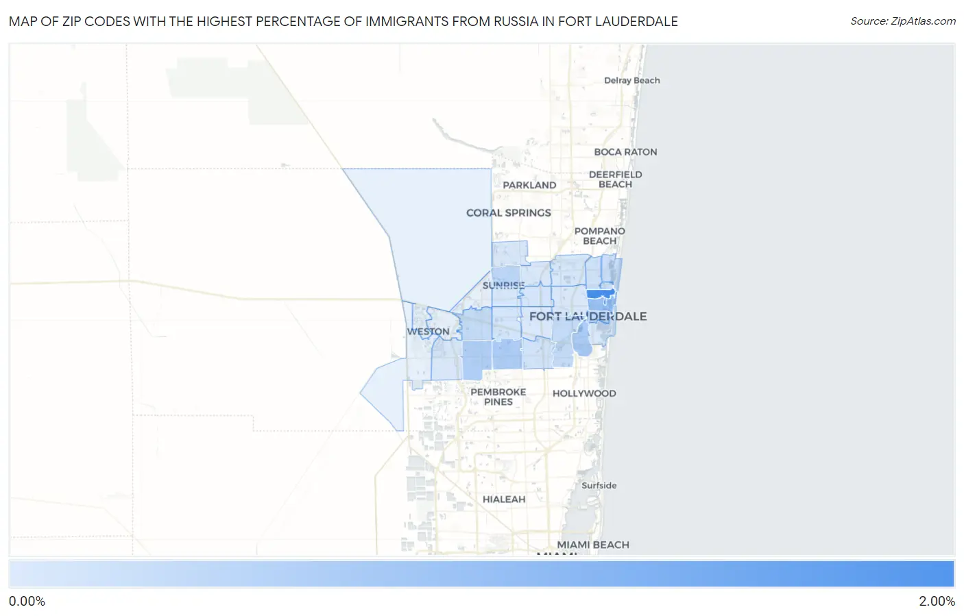 Zip Codes with the Highest Percentage of Immigrants from Russia in Fort Lauderdale Map