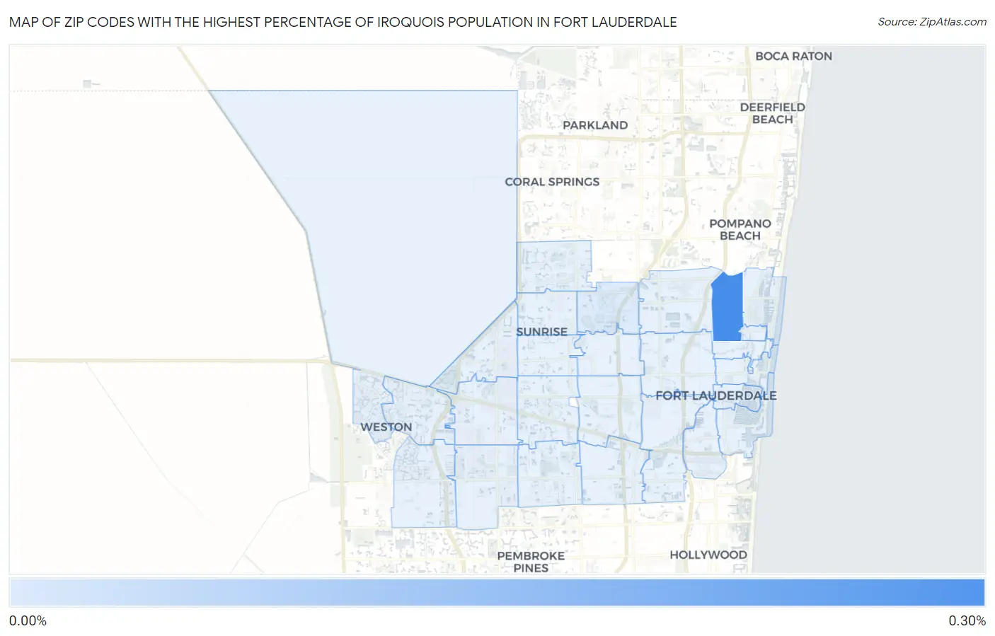 Zip Codes with the Highest Percentage of Iroquois Population in Fort Lauderdale Map