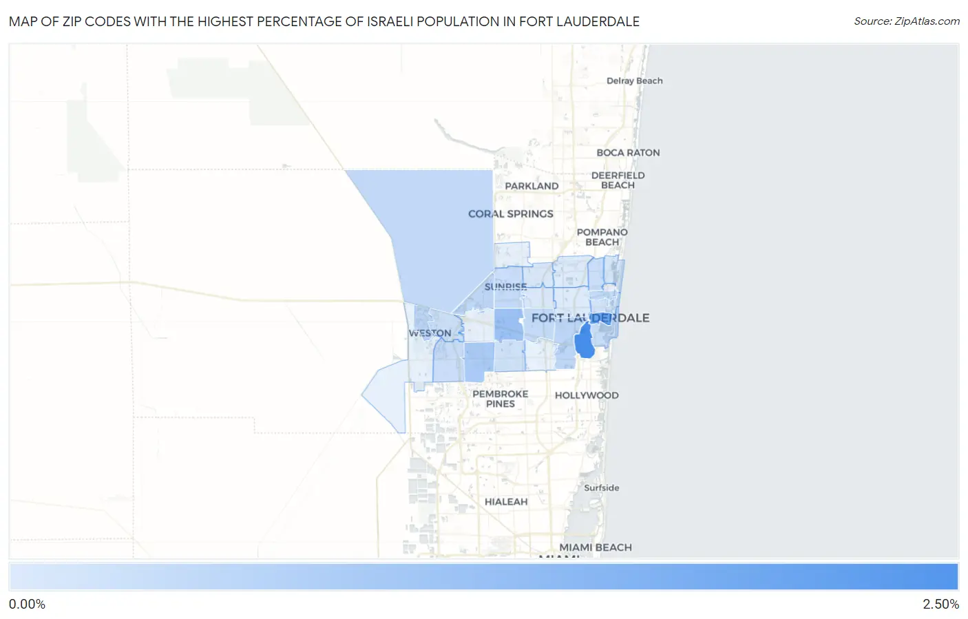 Zip Codes with the Highest Percentage of Israeli Population in Fort Lauderdale Map