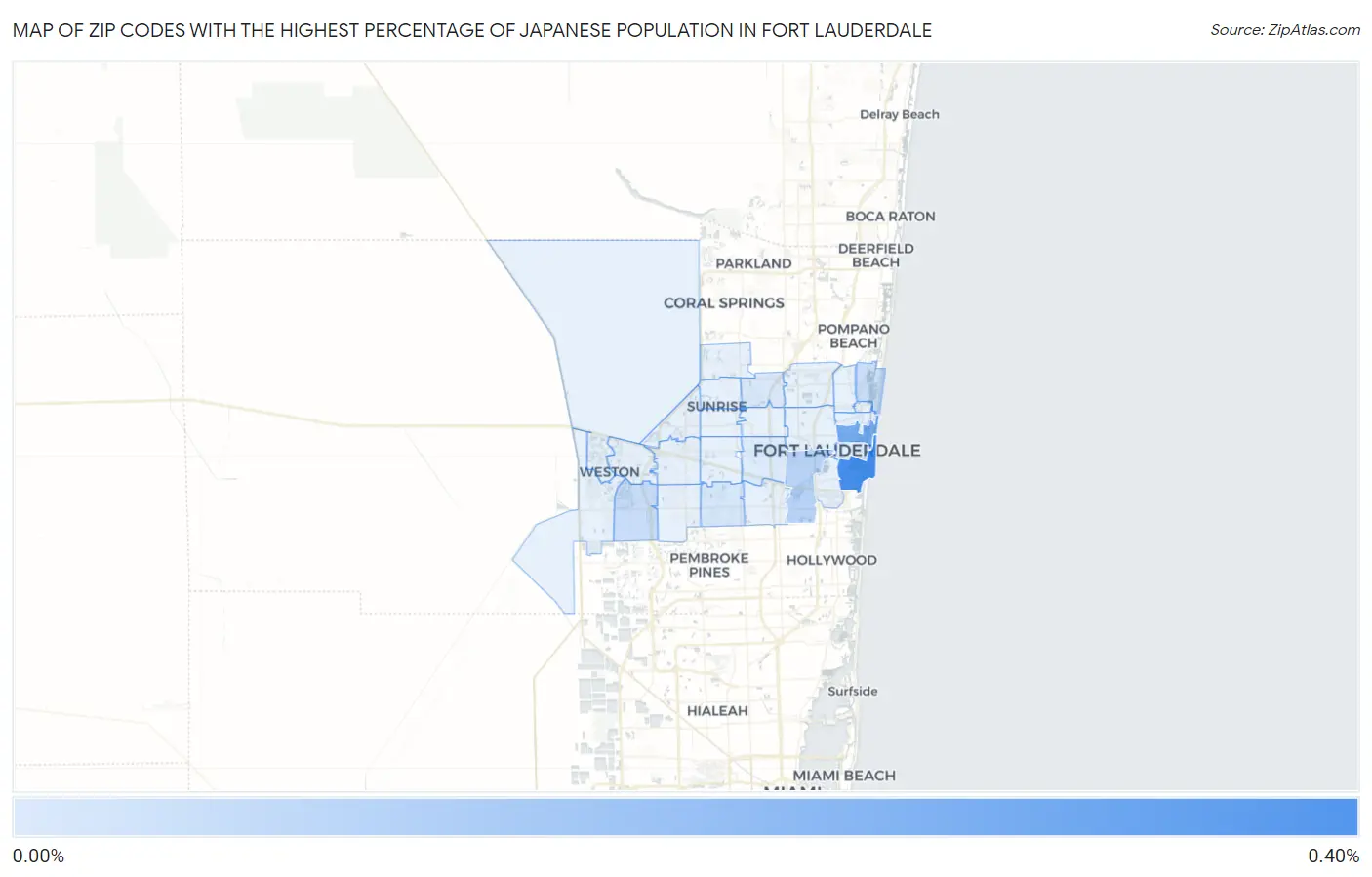 Zip Codes with the Highest Percentage of Japanese Population in Fort Lauderdale Map