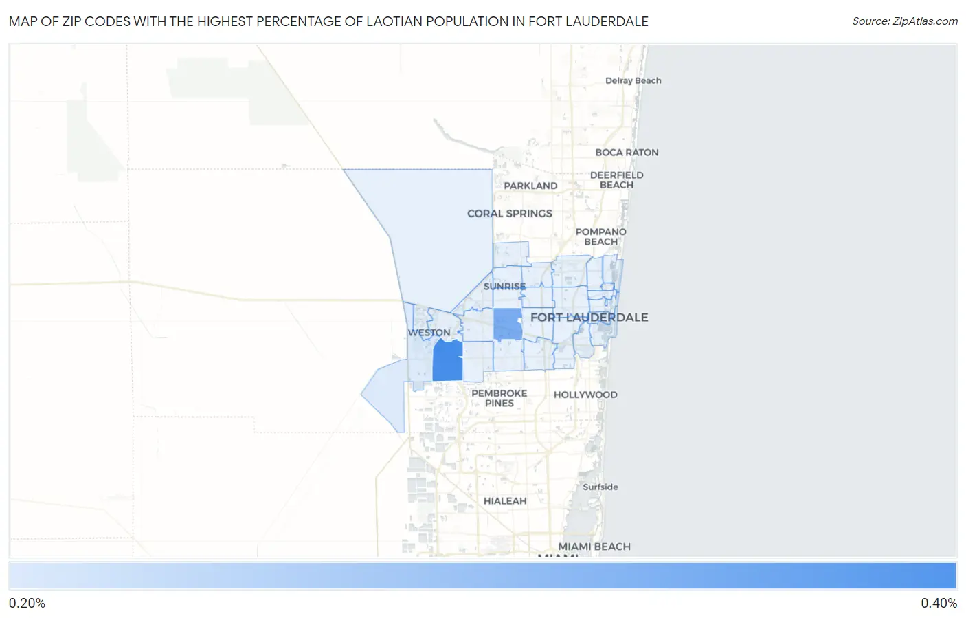 Zip Codes with the Highest Percentage of Laotian Population in Fort Lauderdale Map