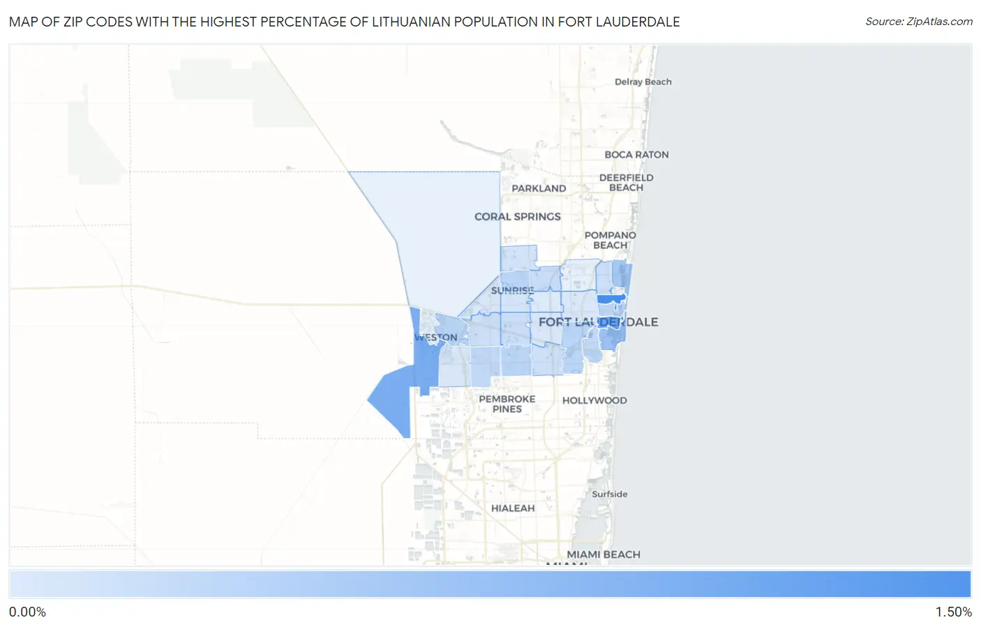 Zip Codes with the Highest Percentage of Lithuanian Population in Fort Lauderdale Map