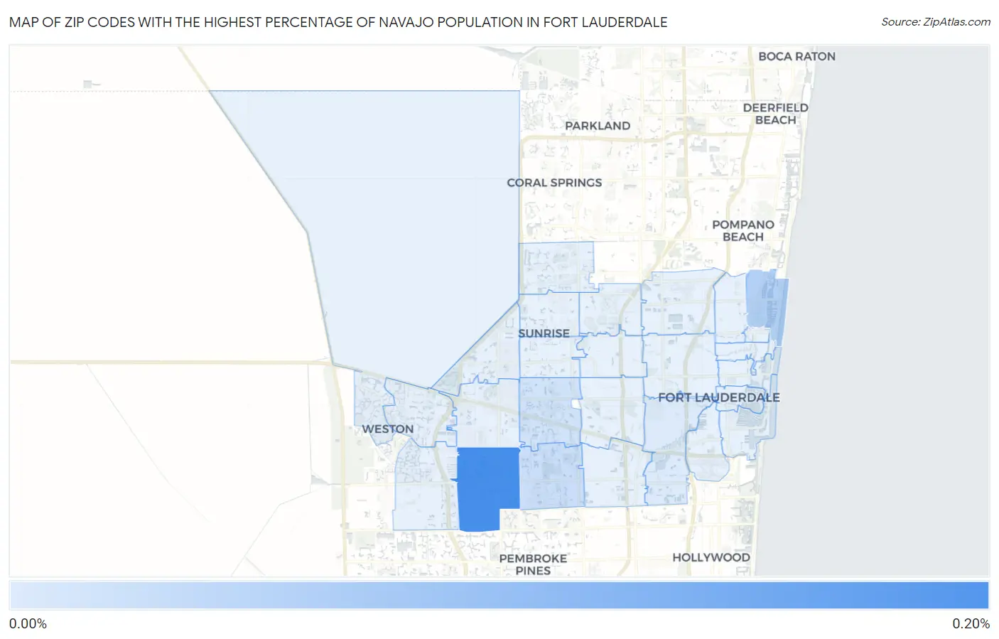 Zip Codes with the Highest Percentage of Navajo Population in Fort Lauderdale Map