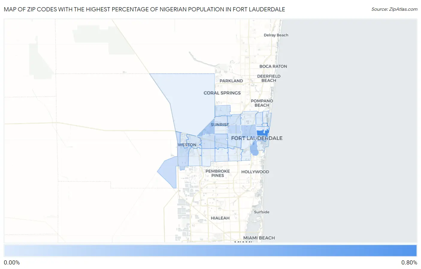 Zip Codes with the Highest Percentage of Nigerian Population in Fort Lauderdale Map